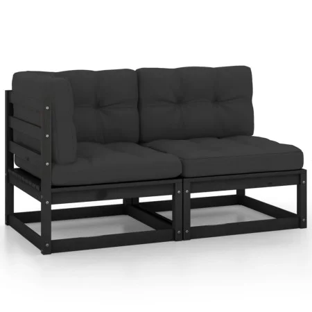 2-piece garden furniture set with black pine wood cushions by vidaXL, Modular outdoor sofas - Ref: Foro24-805749, Price: 231,...