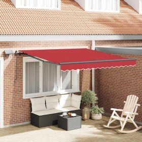 Toldo Retráctil con luces de tiras LED Rojo 350 x 250 cm tela Toldo Retráctil con luces de tiras LED Rojo 350 x 250 cm tela