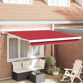 Toldo Retráctil Manual Rojo 350 x 250 cm Tela, Metal Toldo Retráctil Manual Rojo 350 x 250 cm Tela, Metal