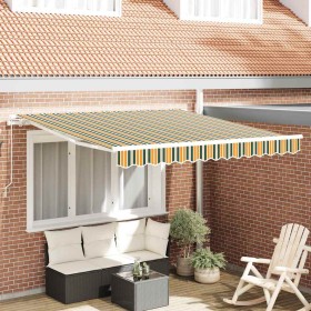 Toldo Retráctil Manual Verde y amarillo 350 x 250 cm tela
