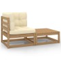 Set de muebles de jardín 2 pzas cojines madera pino marrón miel