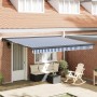Toldo Retráctil Manual Azul y 400 x 300 cm Tela, Metal