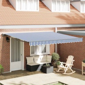 Toldo Retráctil Manual Azul y 400x300 cm tela