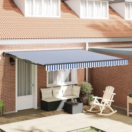 Toldo Retráctil Azul y Blanco 400x300 cm tela
