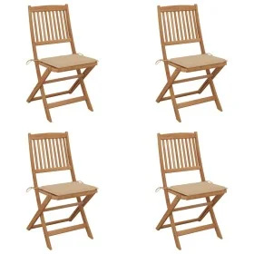 4 pcs folding garden chairs and solid acacia wood cushions by vidaXL, Garden chairs - Ref: Foro24-3064674, Price: 213,83 €, D...