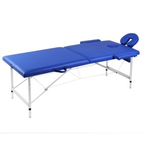 Camilla de masaje plegable 2 zonas estructura de madera azul