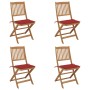 Folding garden chairs 4 units and solid acacia wood cushions by vidaXL, Garden chairs - Ref: Foro24-3064677, Price: 221,50 €,...