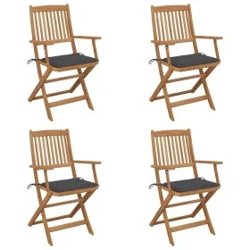 4 pcs folding garden chairs and solid acacia wood cushions by vidaXL, Garden chairs - Ref: Foro24-3064617, Price: 207,16 €, D...
