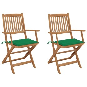 2 pcs folding garden chairs and solid acacia wood cushions by vidaXL, Garden chairs - Ref: Foro24-3064595, Price: 166,04 €, D...