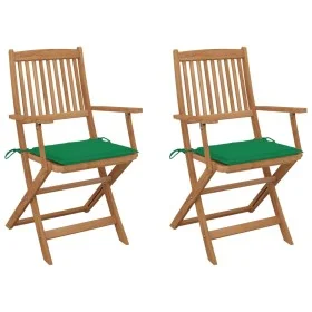2 pcs folding garden chairs and solid acacia wood cushions by vidaXL, Garden chairs - Ref: Foro24-3064595, Price: 145,96 €, D...
