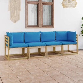 Sofá de jardín de 4 plazas con cojines azul claro