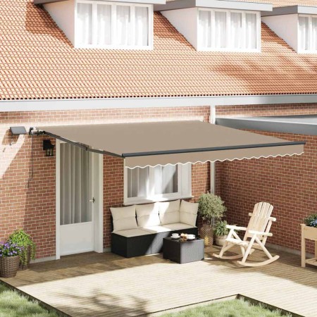 Toldo Retráctil con luces de tiras LED Beige 400 x 300 cm tela