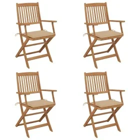 4 pcs folding garden chairs and solid acacia wood cushions by vidaXL, Garden chairs - Ref: Foro24-3064620, Price: 203,72 €, D...
