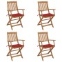 4 Stück klappbare Gartenstühle und Kissen aus massivem Akazienholz von vidaXL, Gartenstühle - Ref: Foro24-3064623, Preis: 240...