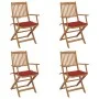 Folding garden chairs 4 units and solid acacia wood cushions by vidaXL, Garden chairs - Ref: Foro24-3064623, Price: 210,82 €,...