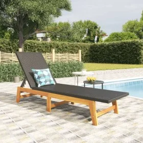 Synthetic rattan and solid brown and black acacia wood sun lounger by vidaXL, Loungers - Ref: Foro24-319726, Price: 134,44 €,...