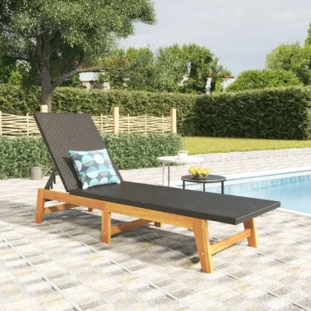 Tumbona ratán sintético y madera maciza acacia marrón y negro de vidaXL, Tumbonas - Ref: Foro24-319726, Precio: 134,39 €, Des...