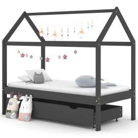 Estructura de cama infantil y cajón madera pino gris 80x160cm