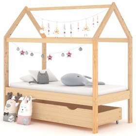 Estructura de cama infantil con cajón madera de pino 70x140 cm