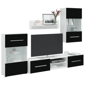 Juego de muebles de salón 5 piezas con iluminación LED negro