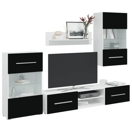 Juego de muebles de salón 5 piezas con iluminación LED negro