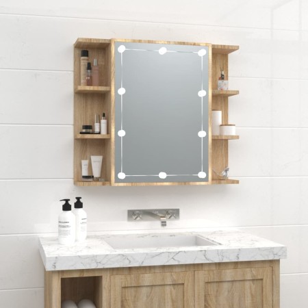 Furniture with mirror and LED lights Sonoma oak 70x16.5x60 cm by vidaXL, bathroom vanities - Ref: Foro24-808876, Price: 73,18...
