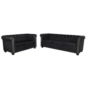 Chesterfield 2 and 3 seater sofas black synthetic leather by vidaXL, Sofas - Ref: Foro24-272249, Price: 931,70 €, Discount: %