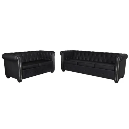 Chesterfield 2 and 3 seater sofas black synthetic leather by vidaXL, Sofas - Ref: Foro24-272249, Price: 931,70 €, Discount: %