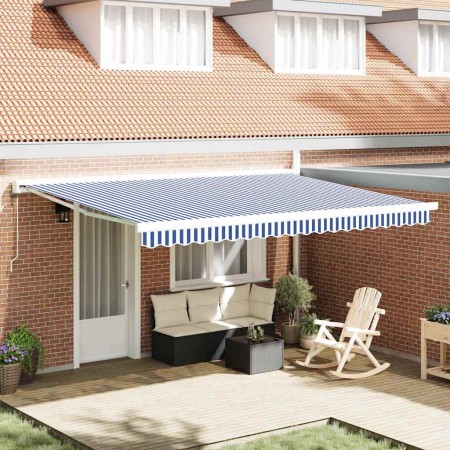 Toldo Retráctil Manual Azul y 450 x 300 cm Tela, Metal