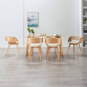 Esszimmerstühle, 6 Stück, gebogenes Holz und cremefarbenes Kunstleder von vidaXL, Essstühle - Ref: Foro24-278864, Preis: 957,...
