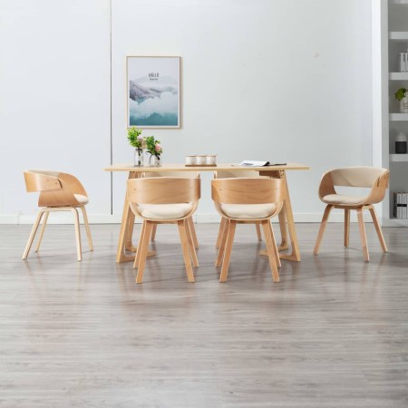 Dining chairs 6 pcs curved wood and cream synthetic leather by vidaXL, dining chairs - Ref: Foro24-278864, Price: 956,87 €, D...