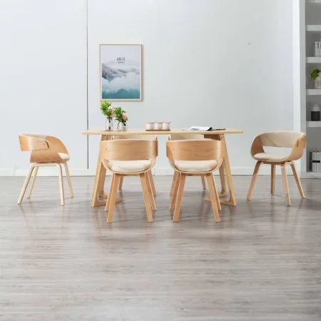 Esszimmerstühle, 6 Stück, gebogenes Holz und cremefarbenes Kunstleder von vidaXL, Essstühle - Ref: Foro24-278864, Preis: 943,...