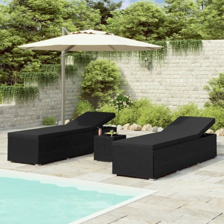 Gartenliegen und Tisch 3 Stück schwarzes synthetisches Rattan von vidaXL, Liegen - Ref: Foro24-3057666, Preis: 358,31 €, Raba...
