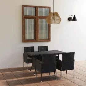 5-Piece Black Synthetic Rattan Garden Dining Set by vidaXL, Garden sets - Ref: Foro24-3059417, Price: 348,37 €, Discount: %