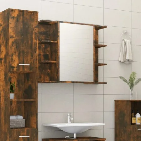 Armario con espejo baño madera roble ahumado 80x20,5x64 cm de vidaXL, Tocadores de baño - Ref: Foro24-815522, Precio: 88,62 €...