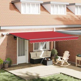 Toldo Retráctil con luces de tiras LED Rojo 450 x 300 cm tela Toldo Retráctil con luces de tiras LED Rojo 450 x 300 cm tela