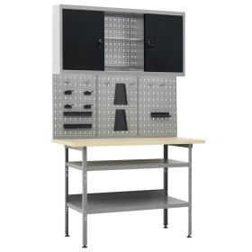 Banco de trabajo con tres paneles de pared y un armario de vidaXL, Mesas de trabajo - Ref: Foro24-3053431, Precio: 336,08 €, ...