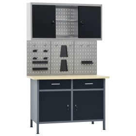 Banco de trabajo con tres paneles de pared y un armario de vidaXL, Mesas de trabajo - Ref: Foro24-3053433, Precio: 521,13 €, ...
