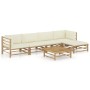Garden furniture set 6 pieces bamboo and cream white cushions by vidaXL, Garden sets - Ref: Foro24-3058197, Price: 653,55 €, ...
