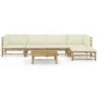 Set de muebles de jardín 6 piezas bambú y cojines blanco crema de vidaXL, Conjuntos de jardín - Ref: Foro24-3058197, Precio: ...