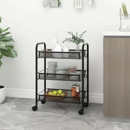 Kitchen cart 3 levels black iron 46x26x64 cm by vidaXL, Kitchen and dining carts - Ref: Foro24-336322, Price: 35,44 €, Discou...