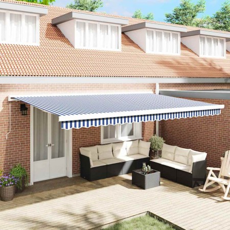 Toldo Retráctil Azul y 500 x 300 cm Tela y Metal