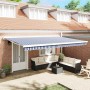 Toldo Retráctil Manual Azul y 500 x 300 cm Tela, Metal