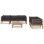 Set de muebles de jardín 6 piezas bambú con cojines gris oscuro de vidaXL, Conjuntos de jardín - Ref: Foro24-3058210, Precio:...