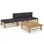 4-teiliges Gartenmöbel-Set aus Bambus mit dunkelgrauen Kissen von vidaXL, Gartensets - Ref: Foro24-3058244, Preis: 267,65 €, ...