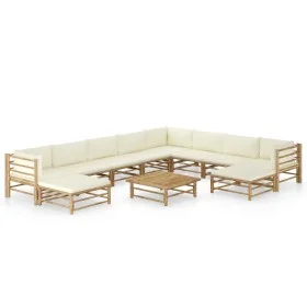11-teiliges Gartenmöbelset aus Bambus und cremeweiße Kissen von vidaXL, Gartensets - Ref: Foro24-3058223, Preis: 1,00 €, Raba...