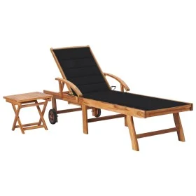 Lounger with solid teak wood table and cushion by vidaXL, Loungers - Ref: Foro24-3063028, Price: 306,47 €, Discount: %