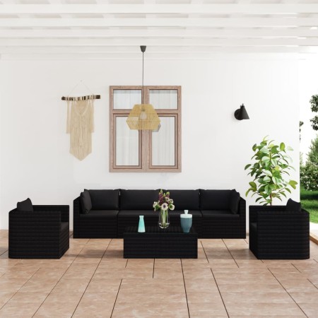 7-teiliges Gartenmöbel-Set und Kissen Kunstrattan schwarz von vidaXL, Gartensets - Ref: Foro24-3059500, Preis: 788,11 €, Raba...