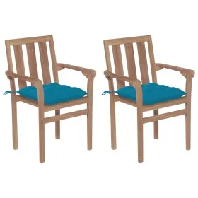 Garden chairs 2 pcs teak wood with light blue cushions by vidaXL, Garden chairs - Ref: Foro24-3062227, Price: 254,57 €, Disco...