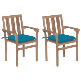 Gartenstühle 2 Stück Teakholz mit hellblauen Kissen von vidaXL, Gartenstühle - Ref: Foro24-3062227, Preis: 260,02 €, Rabatt: %
